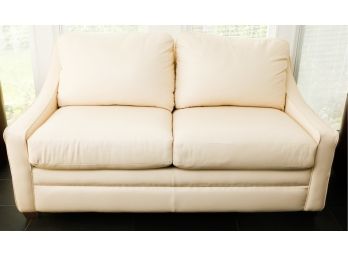 Cream Leather Love Seat Sofa Bed - L68' X H50' X D35'