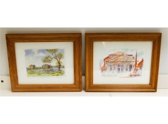 Lot Of 2 Water Color Paintings - 'Leeds Castle In Spring' -  Lithograph 257/250 - Signed Angela