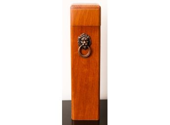 Vintage Oak Wood Box Match Holder Brass Lion Door Knocker Head Metal Medieval
