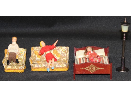 Vintage Assorted Doll House Wooden And Plastic Accessory Pieces