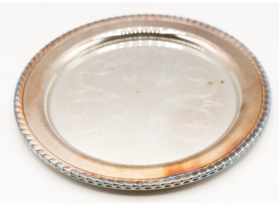 Vintage Silver Plated Tray - 10' Round