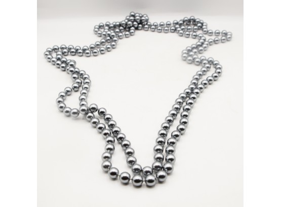Stunning 56' Long Dark Grey Czech Glass Pearl Round Beaded Necklace