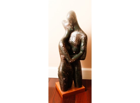 Stunning Statue 'Loving Embrace'  - Wooden Base - Flaking And Chipping  AP1290