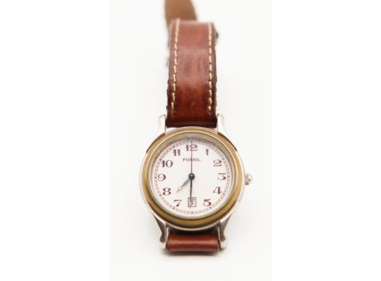 Fossil EC8738 Unisex Brown Leather Analog Dial Quartz Wrist Watch