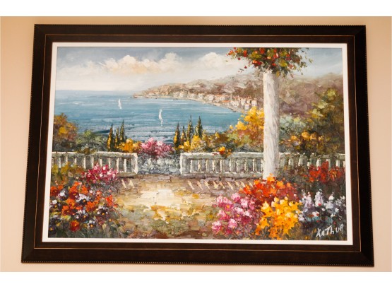 Beautiful Oil On Canvas - Mediterranean Sea Landscape - L41' X H29' Signed Xrthur