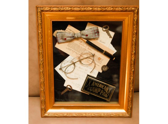X American Stamp Pad X - Shadow Box Filled W/ Bow Tie, Glasses, Key, Notes