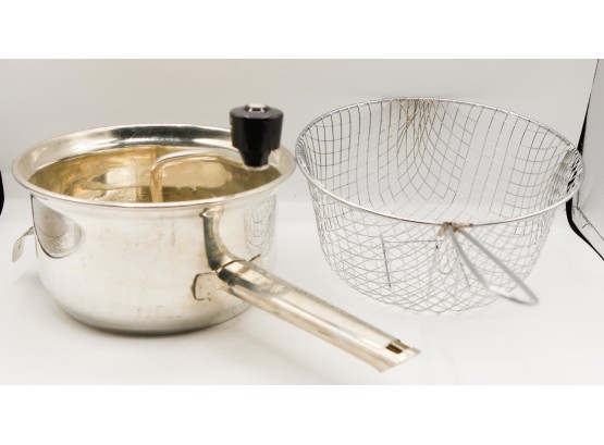 Stainless Steel Flour Sieve Hand-Held Mesh Screen Filter Baking Sifter W/ Handle W/ French Fry Frier Basket