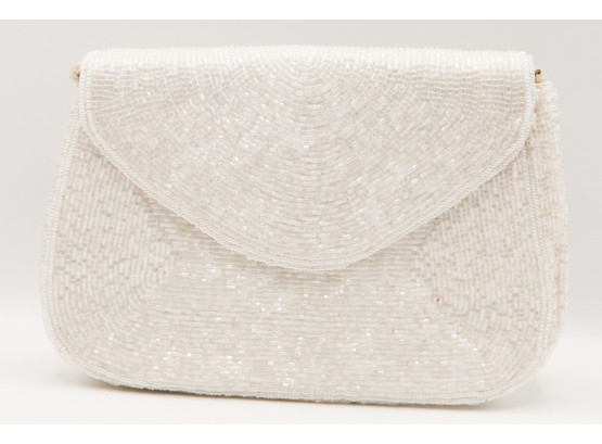Beautiful White Beaded Clutch - Magnetic Snap