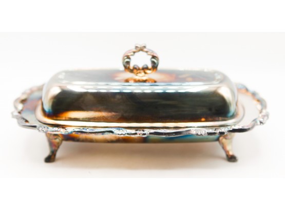 WM A Rogers -silver Plated Footed Butter Tray W/ Lid