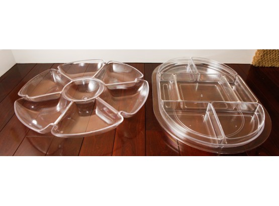 7 Sectional Round Plastic Serving Tray/Platters W/ 7 Sectional Oval Plastic Serving Tray