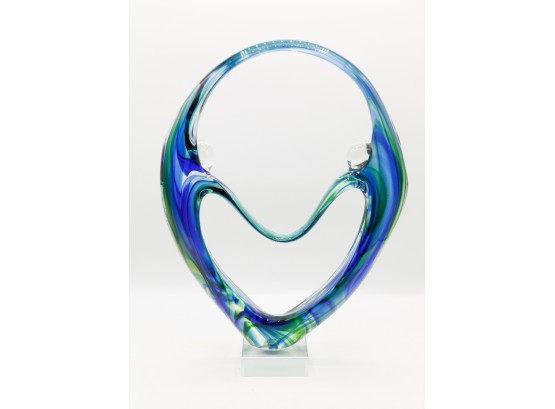 Hand Blown Murano Art Style Glass Fused Sculpture Statue Figurine - Abstract Green Blue Couple - 11' Tall