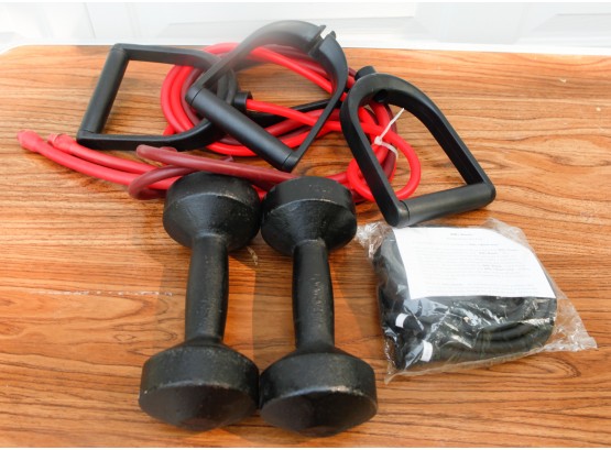 Lot Of Exercise Equipment - Billy Bands - Pair Of Cast Iron 10 Lbs Dumbells -