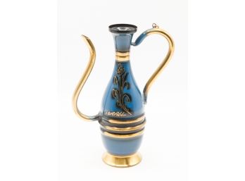 Vintage Decorative Handcrafted Enamel Mini Pitcher - Israel Brass Blue, Souvenir - Jerusalem -