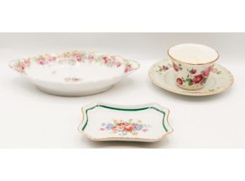 Lovely Lot Of Porcelain Tea Cups W/ Saucer And 2 Decorative Serving Dishes