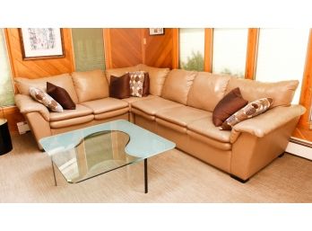 Stylish Leather Sectional Sleeper Couch - Leather Worn In Spots - L94'  H37.5' X D22'