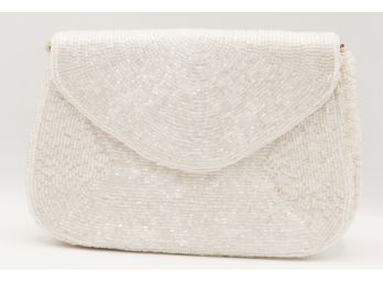Beautiful White Beaded Clutch - Magnetic Snap