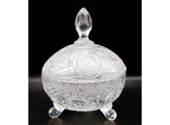 Beautiful Footed Glass Candy Dish W/ Lid