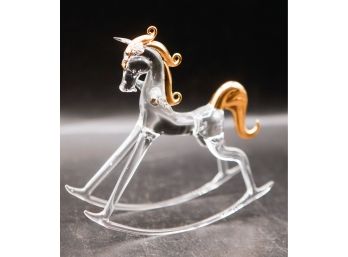 Vintage Rocking Unicorn Figurine Hand Blown Glass Gold Crystal