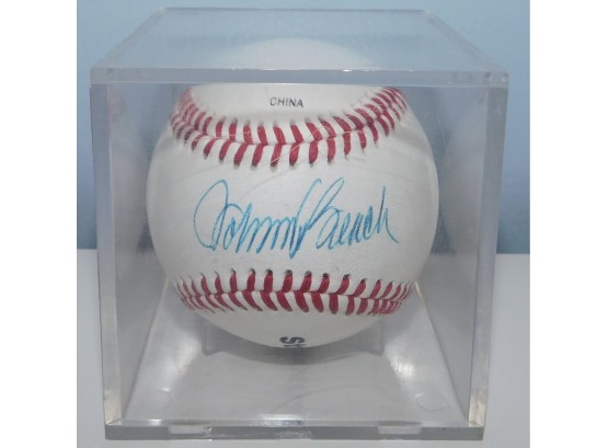 Johnny Bench Autographed Baseball In Plastic Holding Case