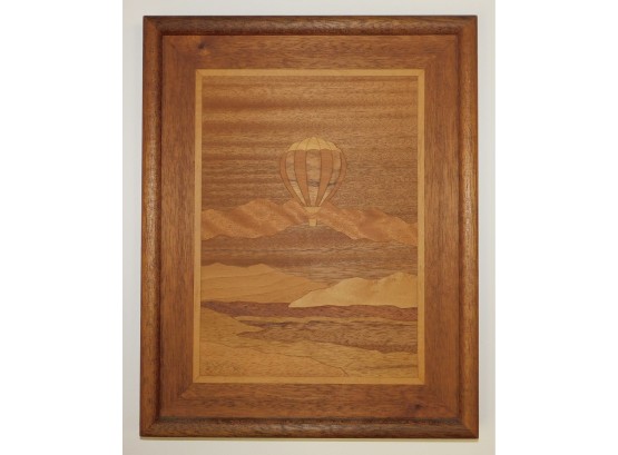 Hot Air Balloon Wood Inlay Marquety Handcrafted In America Framed Art Natural