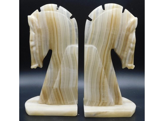 Pair Of Marbled Stone Horse Book Ends