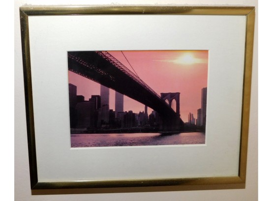 Framed Photograph Of Brooklyn Bridge At Sunset