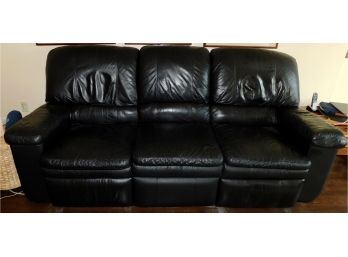 La-Z Boy Comfortable Black Leather Reclining Sofa  Dual-sided Reclining