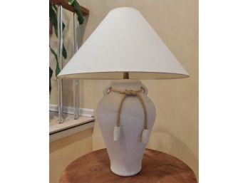 Pottery White Table Lamp With Decorative Rope Tie