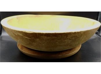 Carved Wood Salad Bowl With Serving Plate