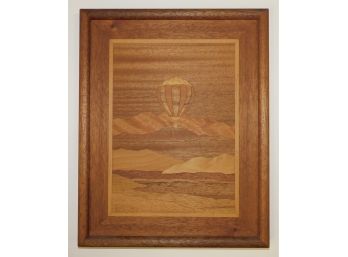 Hot Air Balloon Wood Inlay Marquety Handcrafted In America Framed Art Natural