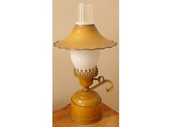 Vintage Yellow Toleware Hurricane Lamp - L8' X H15' - Tested And Works