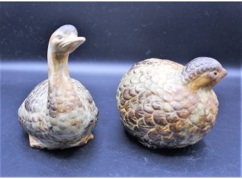 Pair Of Ceramic Bird Figurines - Duck And Quail