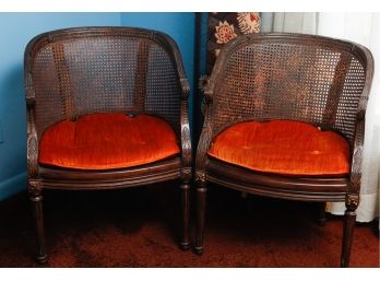 A Pair Of Vintage Club Chairs W/ Cane Siding - L22' X H30' X D23'
