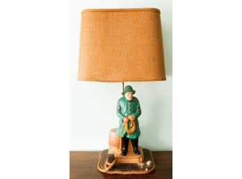 Vintage Nautical Sea Captain Fisherman Green Jacket - Hand Painted - Table Lamp - L19' X H34' X D13' - Tested