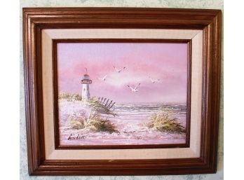 Original Oil Painting New England Lighthouse Signed Gordon