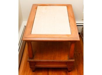 2 Charming Wooden End Tables W/ Marble Insert And Shelf - L20' X H21' X D28'