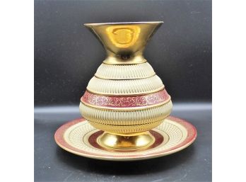GOLD Detailed  FLORENTINE VASE With Matching DISH HAND MADE IN ITALY