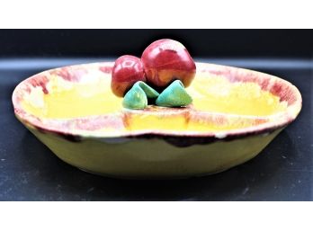 Vintage Hand Painted Cherry Three Section Serving Stoneware Bowl
