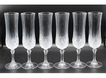 Vintage Lead Crystal Champagne/Wine Flutes W/ Diamond Ribbed Pattern - Set Of 6