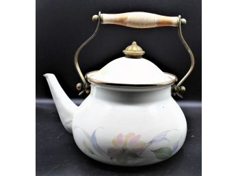 Vintage Lincoware Teapot Kettle Floral Enamel Garden Kitchen Decor