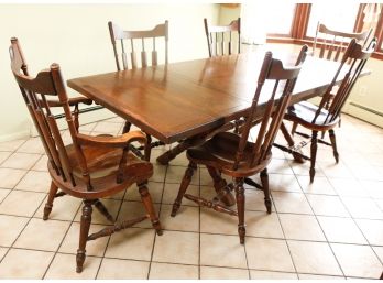 Beautiful Pine Wooden Table W/ 6 Chairs - Table L92' X H29' X D38' - Chairs L24' X H42' X D21'