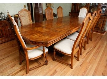 Stylish Dining Room Table W/ 8 Cane Back Chairs -'