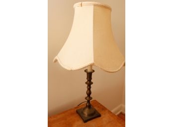 Charming Brass Lamp W/ Cloth Lamp Shade - 11.5' Round X H22'