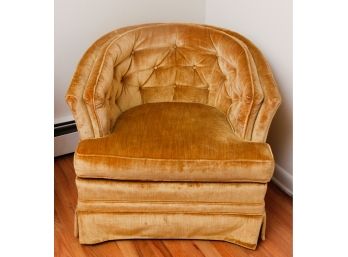 Vintage Comfortable Yellow Velvet Tufted Barrel Chair - Gold Color - L32' X H27' X D33'