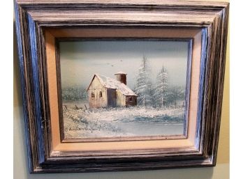 Original Snowy Farm Scene Oil On Canvas Painting Signed William Newport