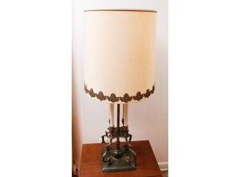 Stunning Brass Lamp W/ 4 Candle Sticks - 2 Bulbs - Lamp Shade Included - Tested  - 13.5' Round X H36'