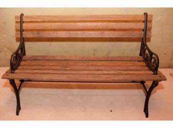 Cast Iron Garden Bench W/ Wooden Slats - L48' X H26' X D20' - Good Condition