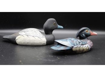 Hand Painted Pair Of Wooden Decoy Ducks