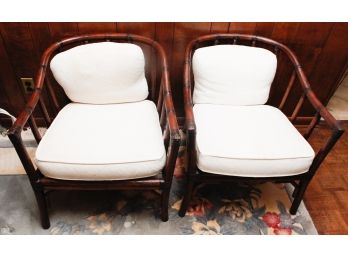 Handsome Pair Of Bamboo Lounge/club Chairs - L24.5' X H27' X D26'