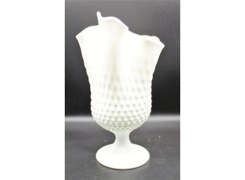 Vintage Fenton Hobnail Milk Glass Swung Handkerchief Vase